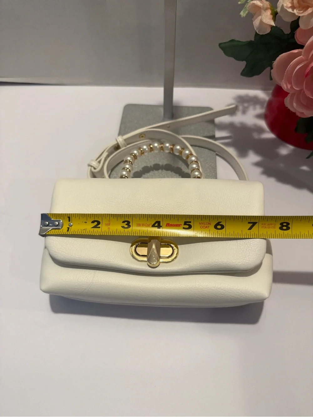 New INC Elegant White Pearl-Handle Vegan Crossbody Bag